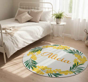 Flower vinyl rug mimosa rounded adhesive - TenStickers