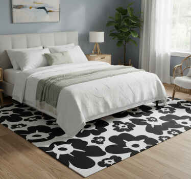 Flower vinyl rug black poppy - TenStickers