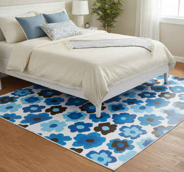 Flower vinyl rug blue poppy - TenStickers