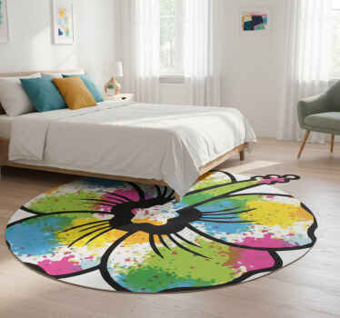 Flower vinyl rug colorful hibiscus blossom - TenStickers