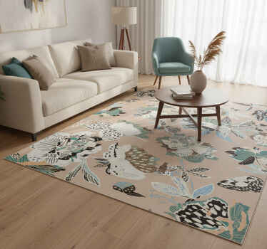 Living room vinyl rug with neutral beige flowers - TenStickers