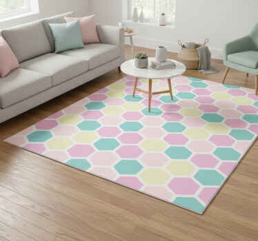 Geometric vinyl rug in soft hues and shapes - TenStickers