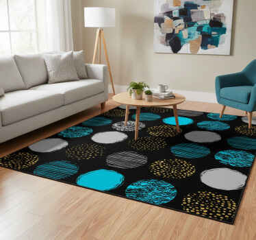 Geometric vinyl rug with polka dots on black - TenStickers