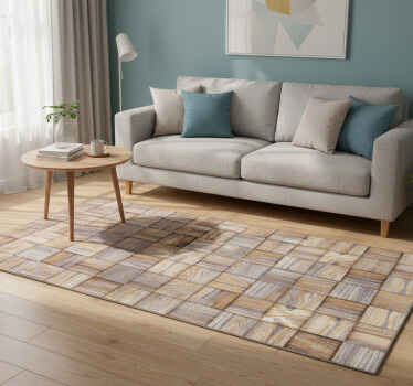 Geometric vinyl rug 80's wood look mosaic - TenStickers