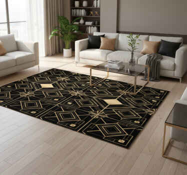 Geometric vinyl rug with modern black and gold design - TenStickers