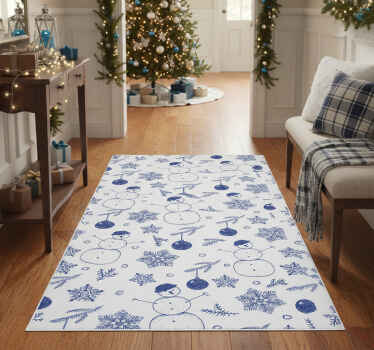 Christmas vinyl rug with hand-drawn blue winter design - TenStickers
