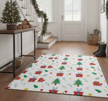 Christmas vinyl rug with vibrant gifts and mittens - TenStickers