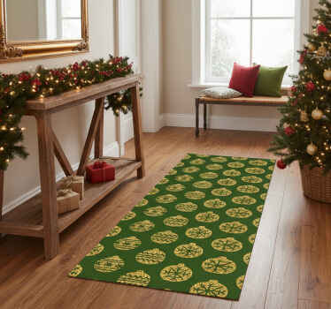 Christmas vinyl rug with golden charms on green - TenStickers