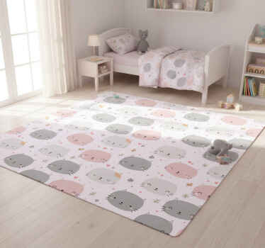 Cute grey and pink kittens bedroom vinyl rug - TenStickers