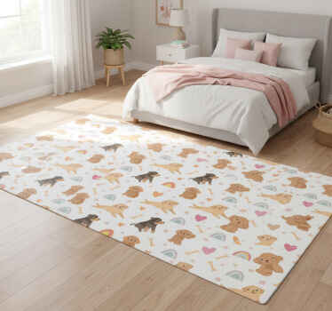 Bedroom vinyl rug with cute dog and rainbow design - TenStickers