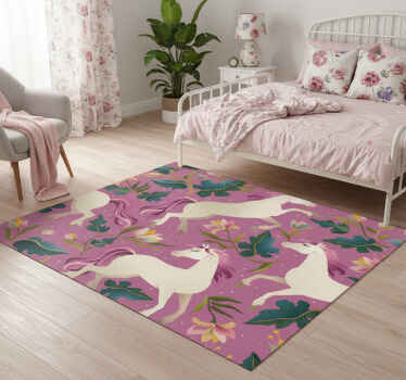 Bedroom vinyl rug with pink floral horse design - TenStickers