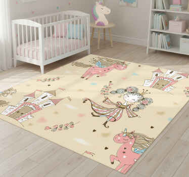 Bedroom vinyl rug unicorn castle and princess - TenStickers