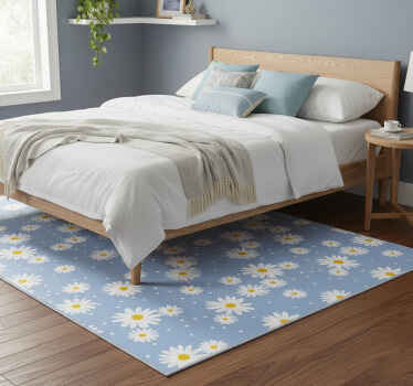 Bedroom vinyl rug with white flowers on blue - TenStickers