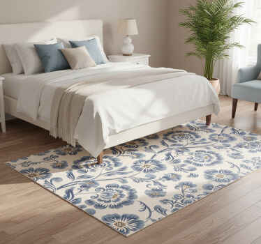 Floral blue vintage style bedroom vinyl rug - TenStickers