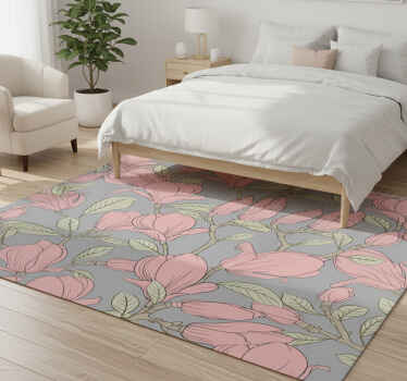 Pink flowers and leaves bedroom vinyl rug - TenStickers