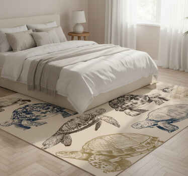 Bedroom vinyl rug with turtles on a beige background - TenStickers