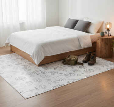 Bedroom vinyl rug with hand-drawn compass and mountains - TenStickers