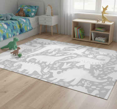 Dinosaur white pattern bedroom vinyl rug - TenStickers