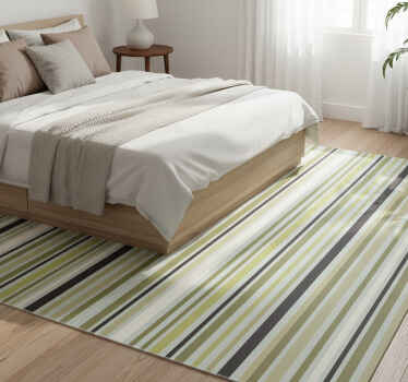 Bedroom vinyl rug in shades of green lines geometric pattern - TenStickers