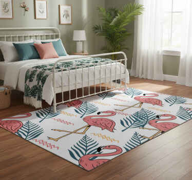Tropical leaves and flamingos bedroom vinyl rug - TenStickers