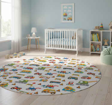 Bedroom vinyl rug with cute diggers at work - TenStickers