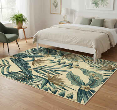 Bedroom vinyl rug with tropical leaves design - TenStickers