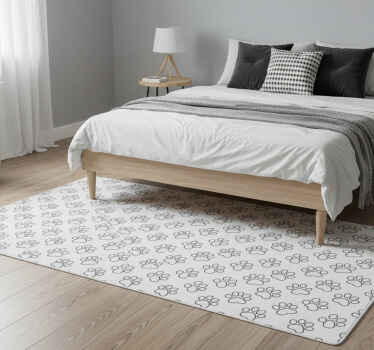 Bedroom vinyl rug with black and white cat paw prints - TenStickers