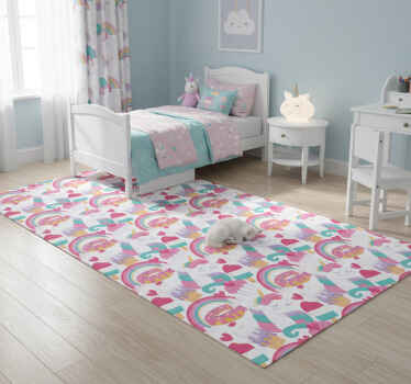 Bedroom vinyl rug featuring unicorns and a rainbow - TenStickers