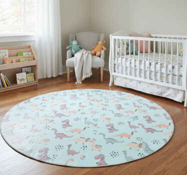 Bedroom vinyl rug with blue background and colorful dinos - TenStickers