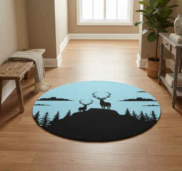 Alfombra vinílica naturaleza montaña con ciervos - TenVinilo