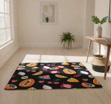 Nature vinyl rug with vibrant fruits on black - TenStickers