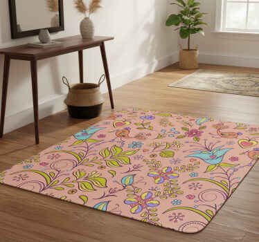 Nature vinyl rug with floral design and wildlife - TenStickers