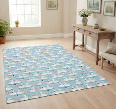 Alfombra vinílica naturaleza cisnes enamorados fondo azul - TenVinilo