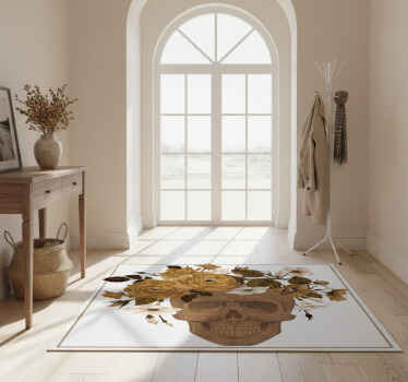 Alfombra vinílica naturaleza arreglo floral con calavera - TenVinilo