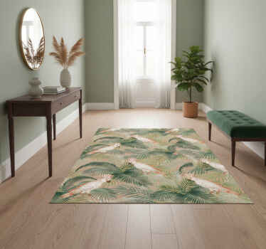 Alfombra vinílica naturaleza loros y palmas tropicales - TenVinilo