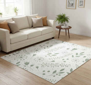 Flower vinyl rug with sweet green leaf design - TenStickers