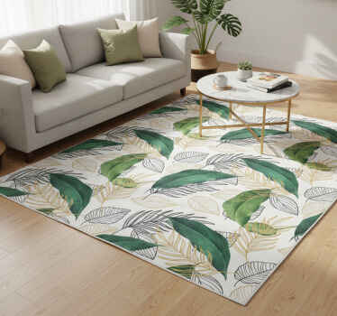Flower vinyl rug with green and gold leaves art - TenStickers