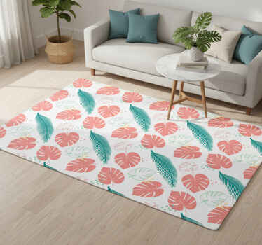 乙烯基花草地毯粉色热带叶子图案 - TenStickers