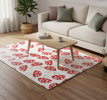Flower vinyl rug with classical mushrooms on white - TenStickers