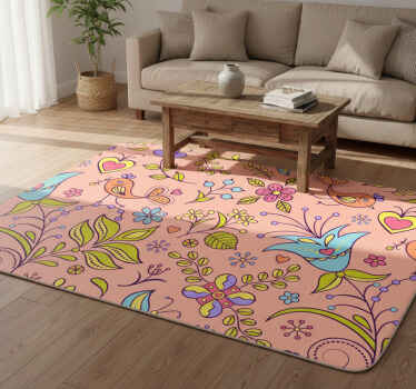 Flower vinyl rug with floral design and wildlife - TenStickers
