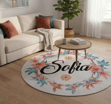 Flower vinyl rug autumn floral crown personalized - TenStickers