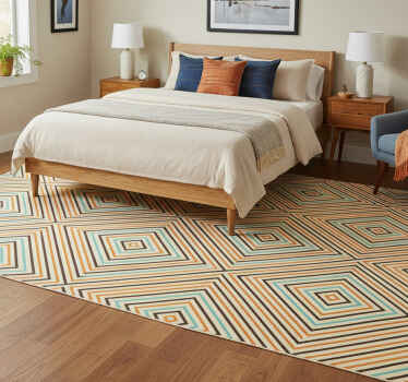 Bedroom vinyl rug with vintage orange and blue design - TenStickers