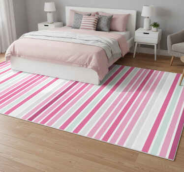 Bedroom vinyl rug with vertical pink and white stripes - TenStickers