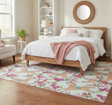 Bedroom vinyl rug with pink floral horse design - TenStickers