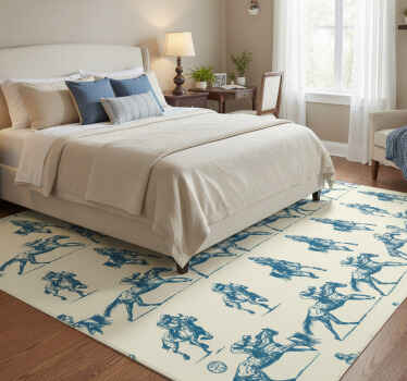 Bedroom vinyl rug in blue and beige horse pattern - TenStickers