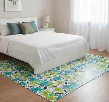 Bedroom vinyl rug with floral stencil design - TenStickers