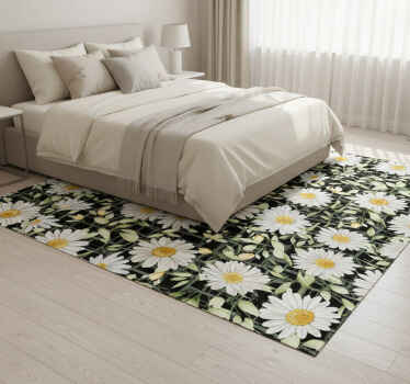 Bedroom vinyl rug with realistic daisies on stripes - TenStickers