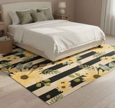 Bedroom vinyl rug with autumn sunflowers on stripes - TenStickers