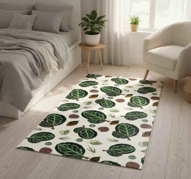 Bedroom vinyl rug with green red maranta leaves - TenStickers