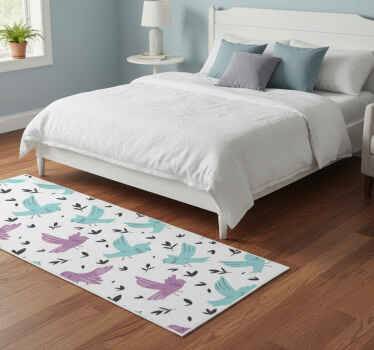 Bedroom vinyl rug with blue and purple birds design - TenStickers